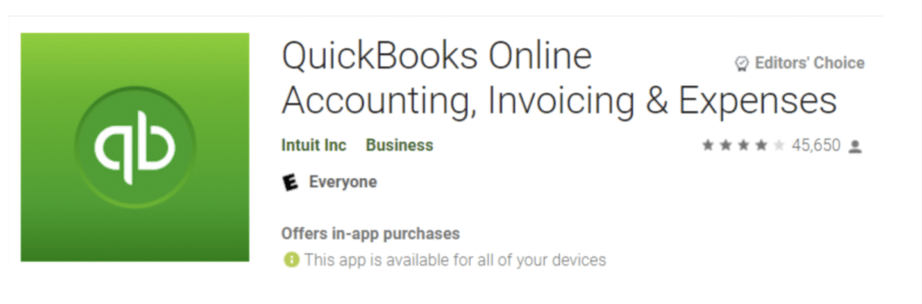 A screenshot of QuickBooks' app.
