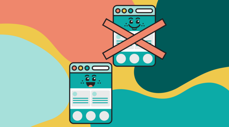 A colorful image of a website with an X through it.